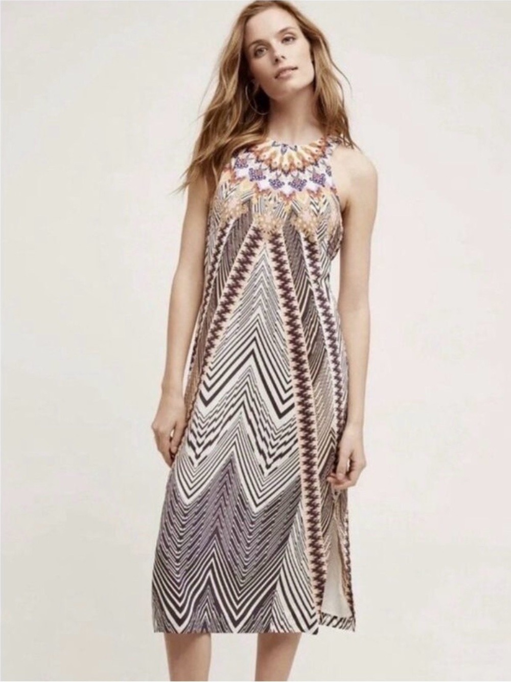 HD in Paris Anthropologie Solstice 100% Silk Maxi Dress 8 Resort Travel Beach